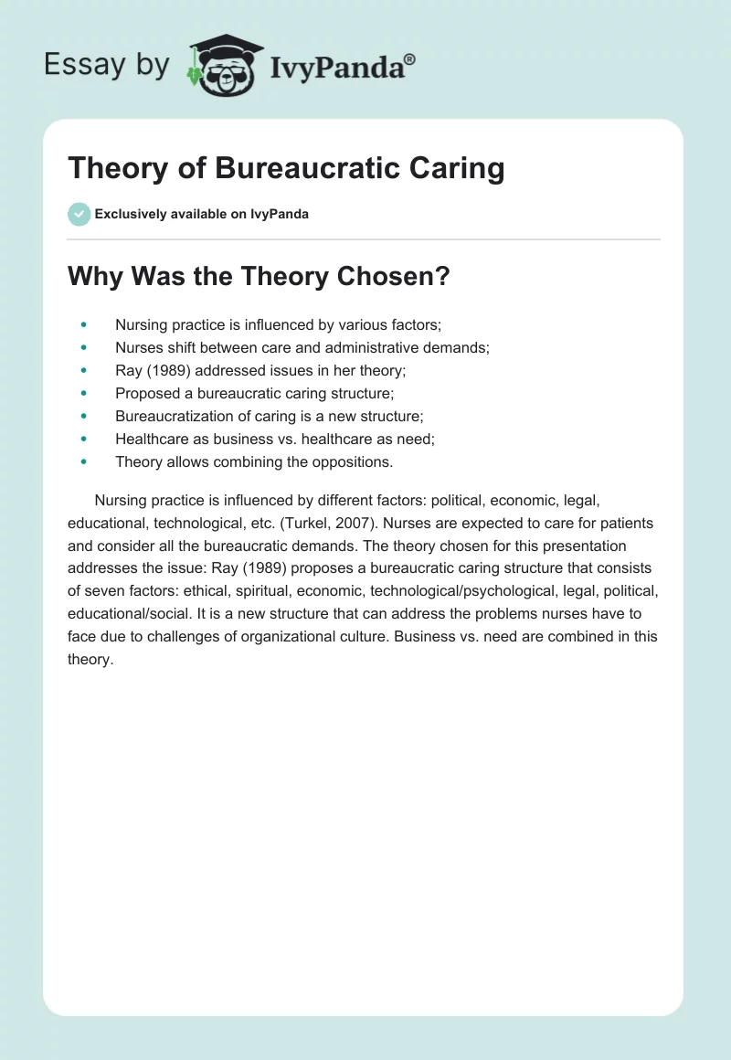 Theory of Bureaucratic Caring. Page 1