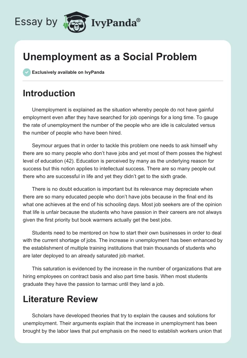 Unemployment as a Social Problem. Page 1