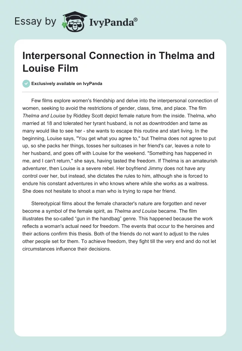 Interpersonal Connection in "Thelma and Louise" Film. Page 1