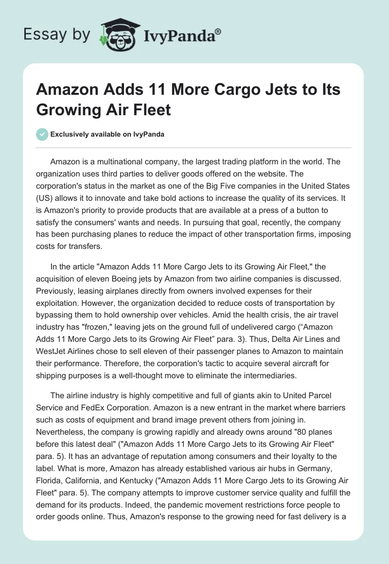 Amazon Adds 11 More Cargo Jets to Its Growing Air Fleet. Page 1