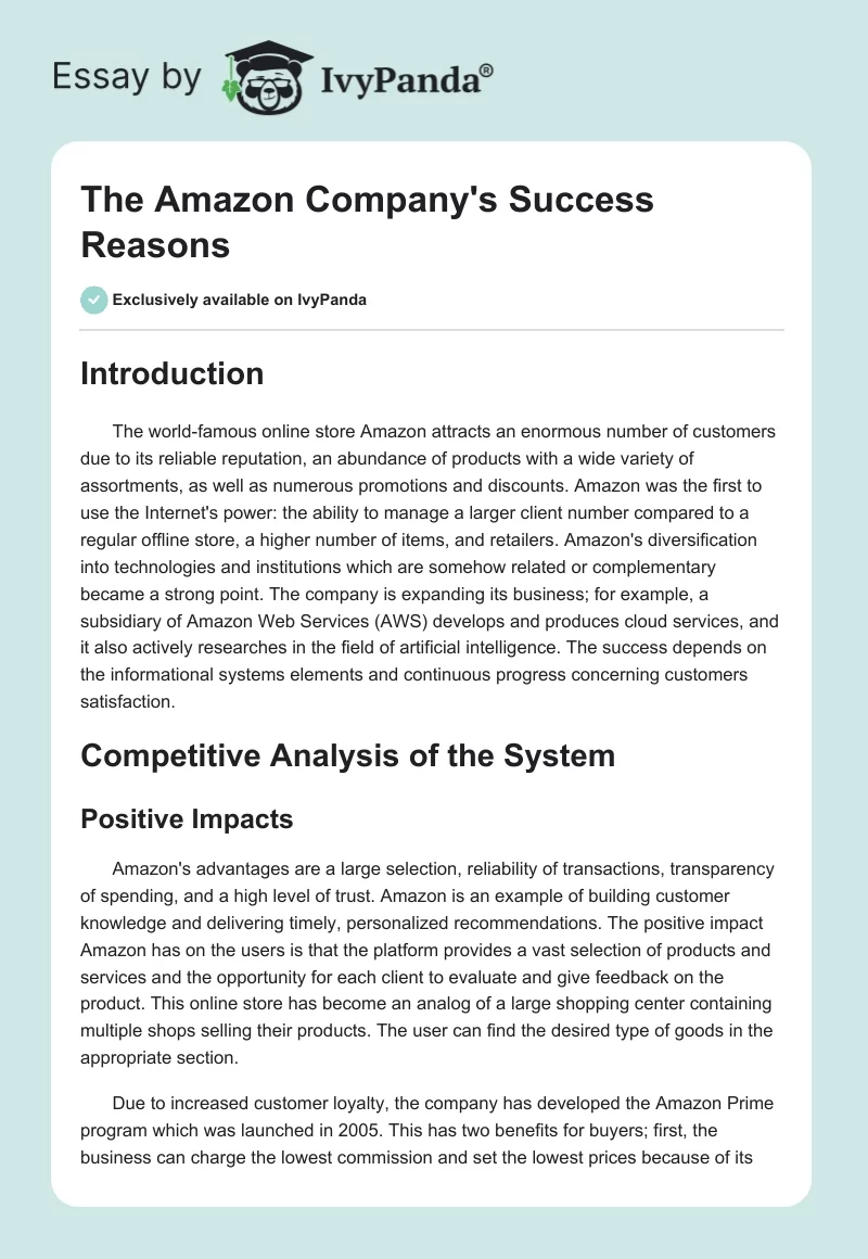 The Amazon Company's Success Reasons. Page 1