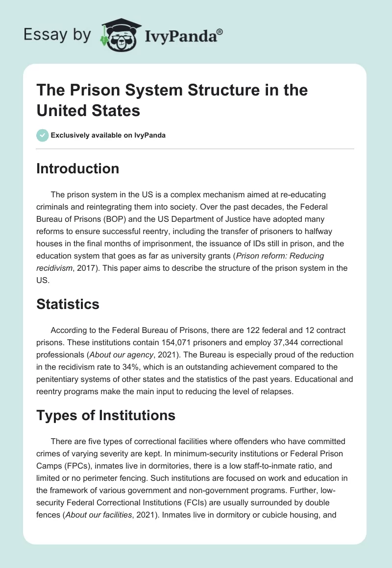 The Prison System Structure in the United States. Page 1