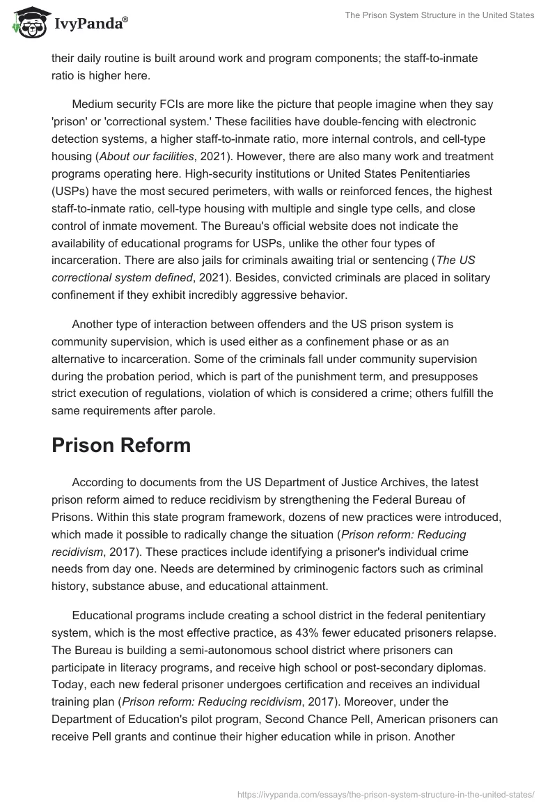 The Prison System Structure in the United States. Page 2
