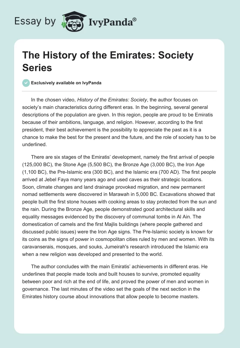 The "History of the Emirates: Society" Series. Page 1