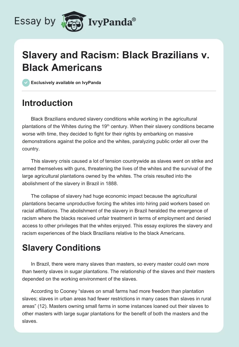 Slavery and Racism: Black Brazilians v. Black Americans. Page 1