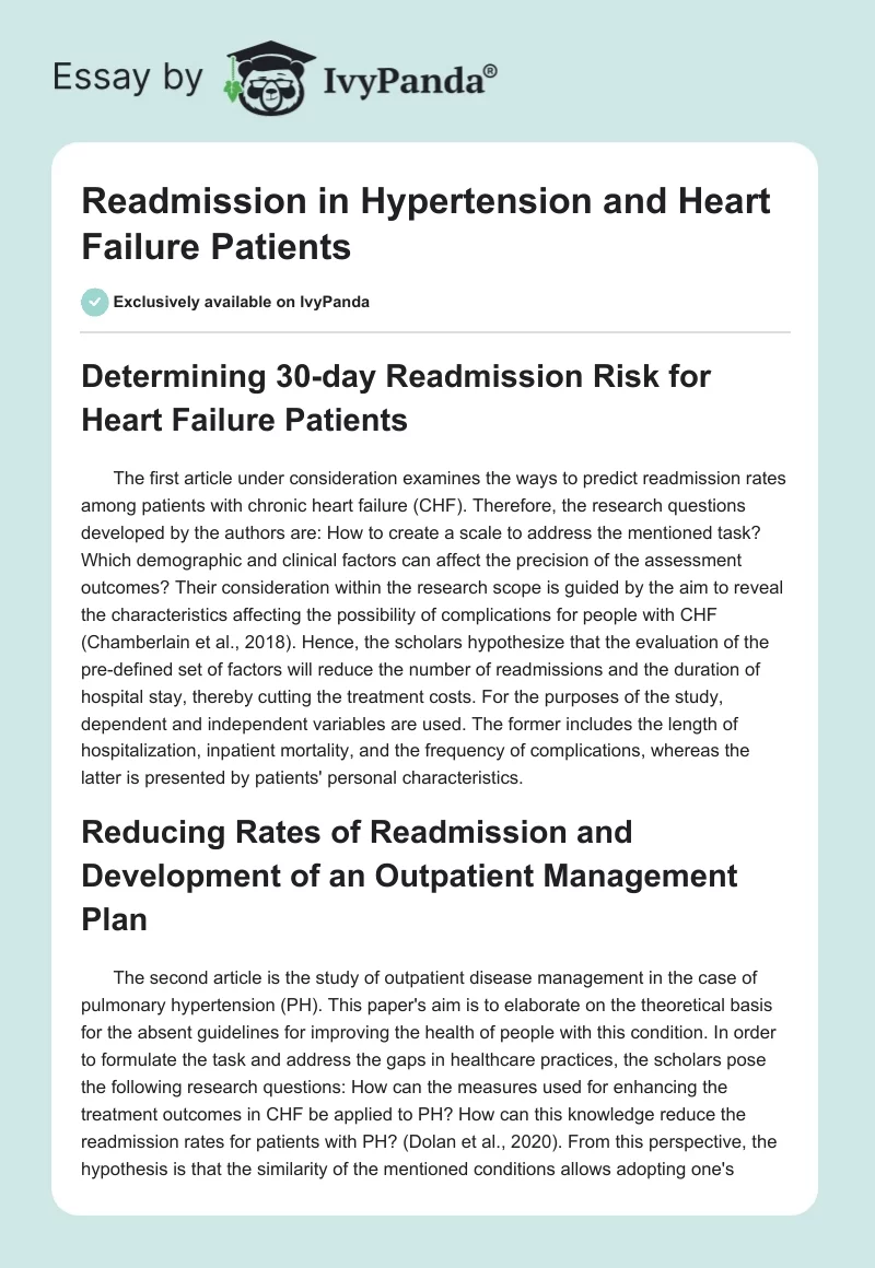 Readmission in Hypertension and Heart Failure Patients. Page 1