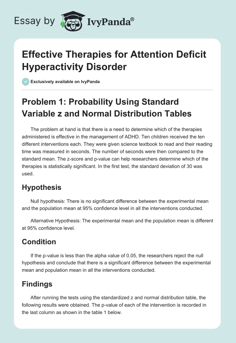 Effective Therapies for Attention Deficit Hyperactivity Disorder. Page 1
