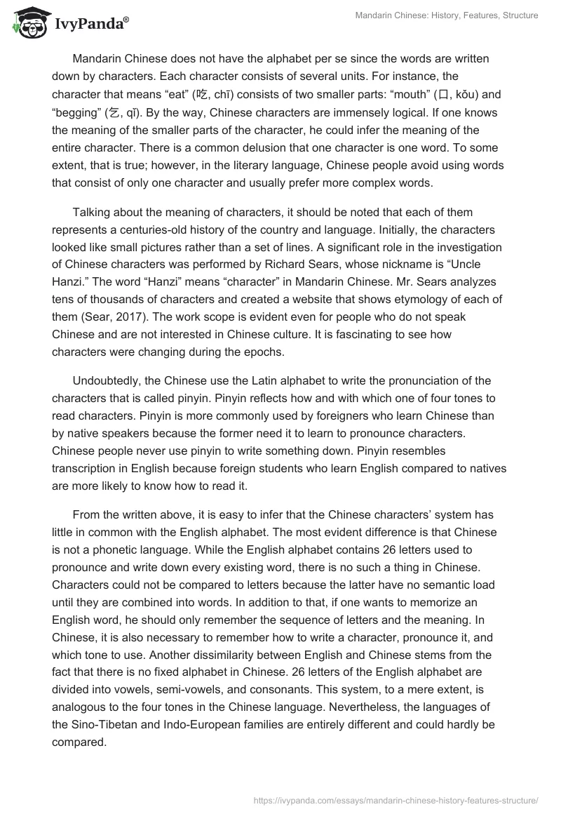 Mandarin Chinese: History, Features, Structure. Page 2