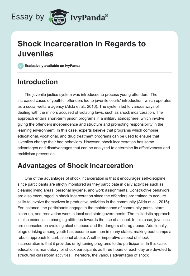 Shock Incarceration in Regards to Juveniles. Page 1