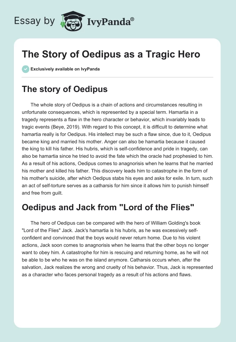The Story of Oedipus as a Tragic Hero. Page 1