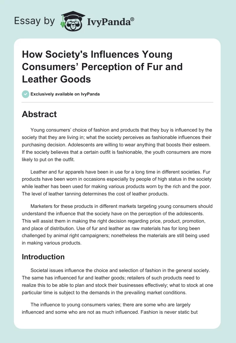 How Society's Influences Young Consumers’ Perception of Fur and Leather Goods. Page 1