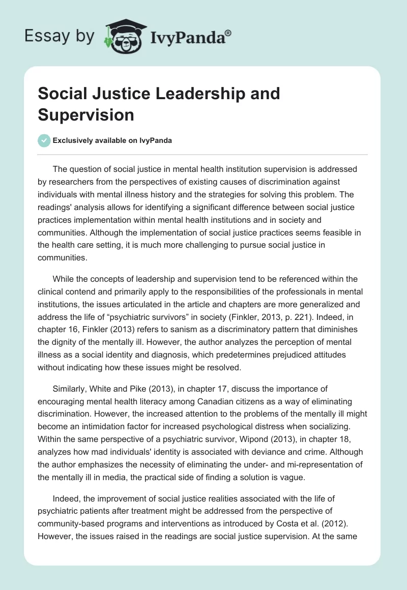 Social Justice Leadership and Supervision. Page 1