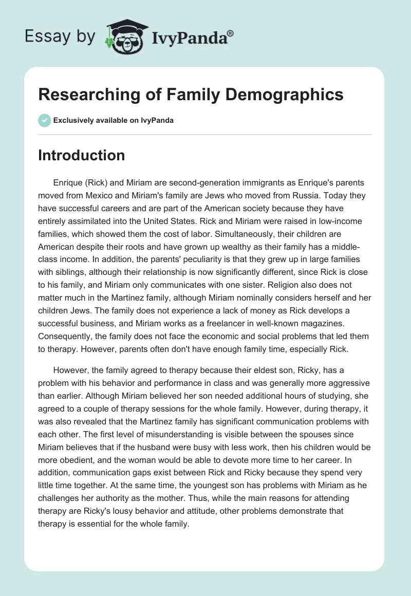 Researching of Family Demographics. Page 1