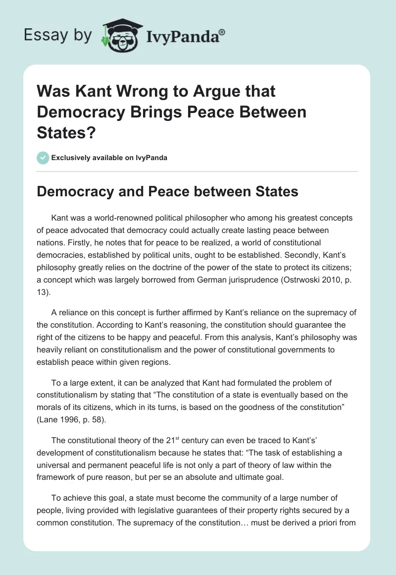 Was Kant Wrong to Argue that Democracy Brings Peace Between States?. Page 1