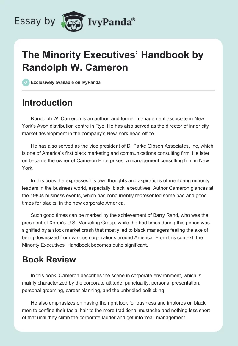 The Minority Executives’ Handbook by Randolph W. Cameron. Page 1