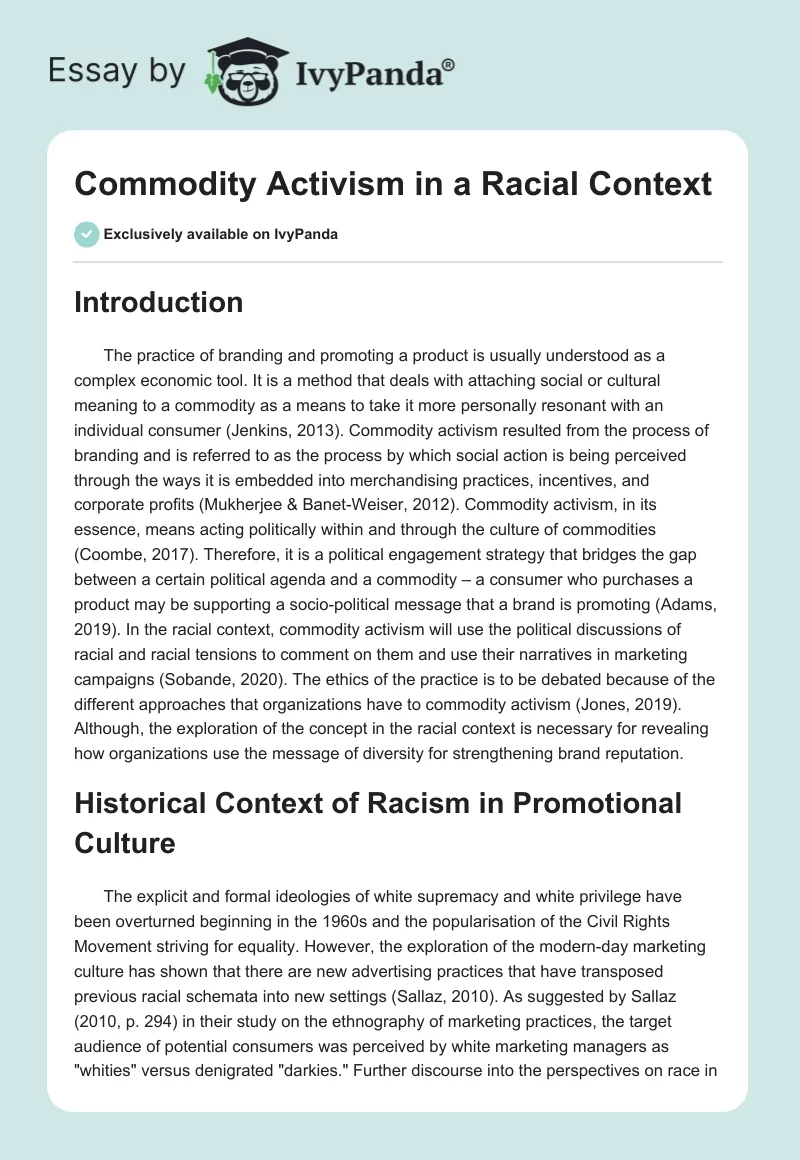Commodity Activism in a Racial Context. Page 1
