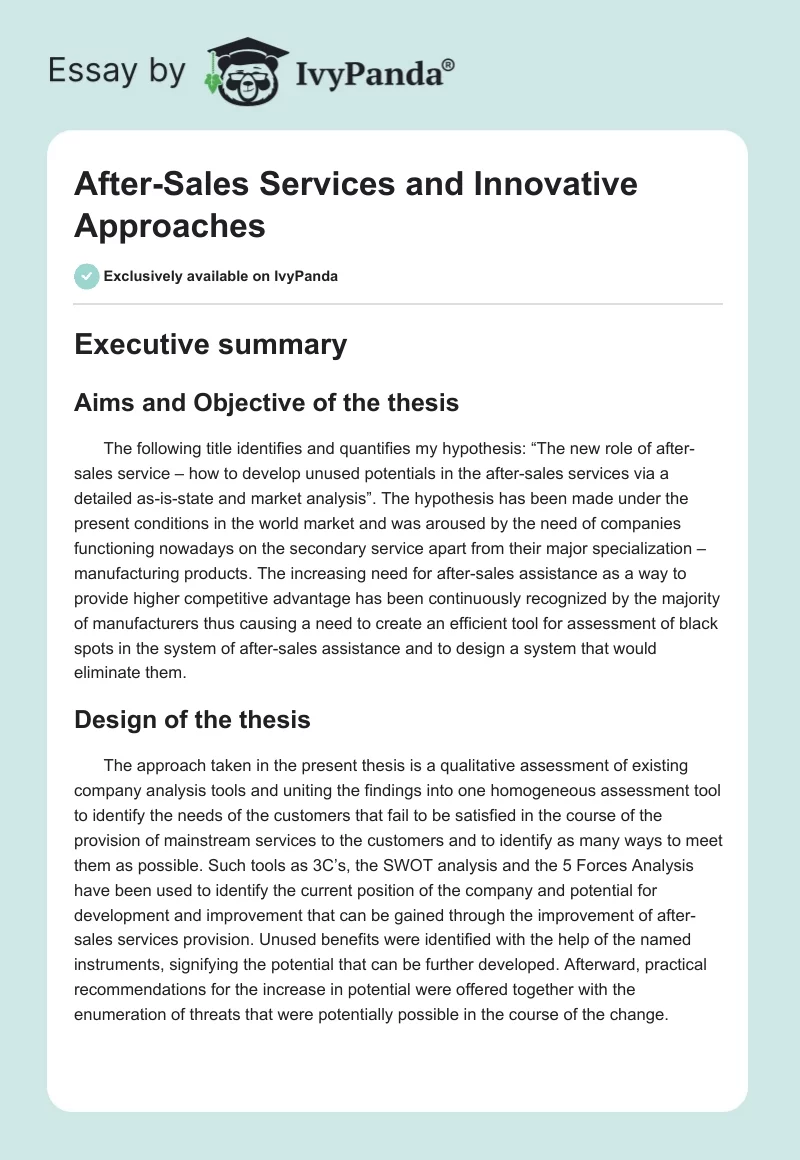 After-Sales Services and Innovative Approaches. Page 1