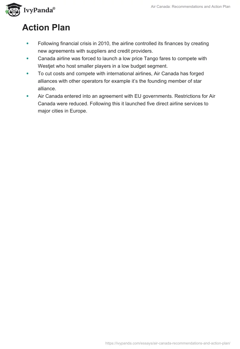 Air Canada: Recommendations and Action Plan. Page 3
