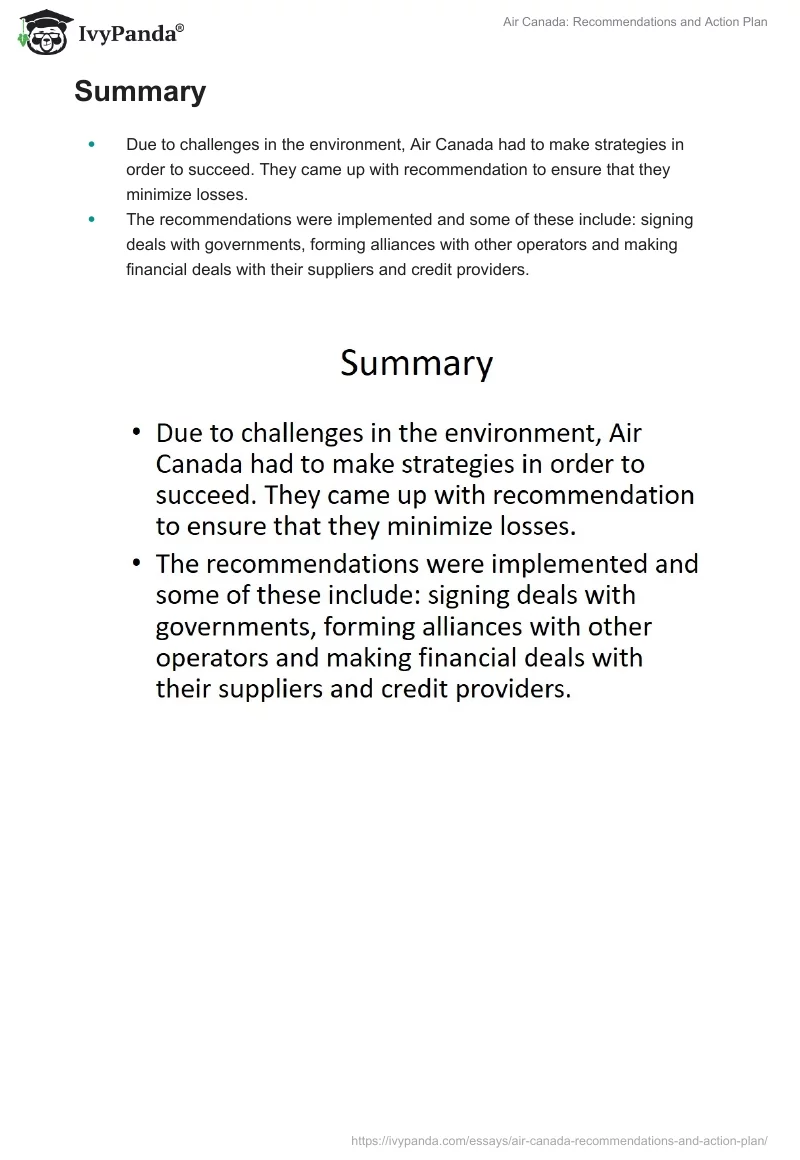 Air Canada: Recommendations and Action Plan. Page 5