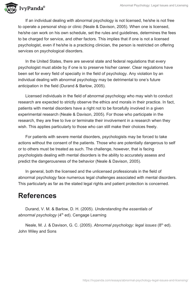 Abnormal Psychology: Legal Issues and Licensing. Page 2