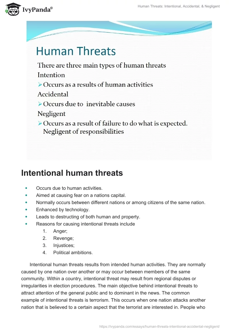 Human Threats: Intentional, Accidental, & Negligent. Page 2