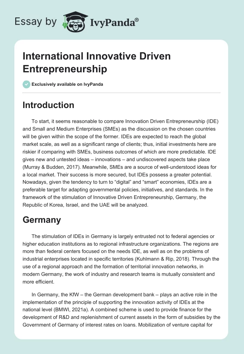 International Innovative Driven Entrepreneurship. Page 1