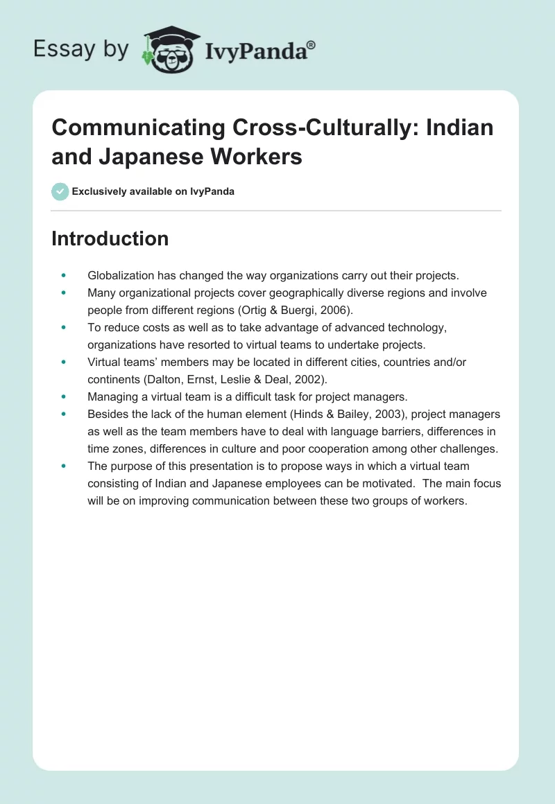 Communicating Cross-Culturally: Indian and Japanese Workers. Page 1