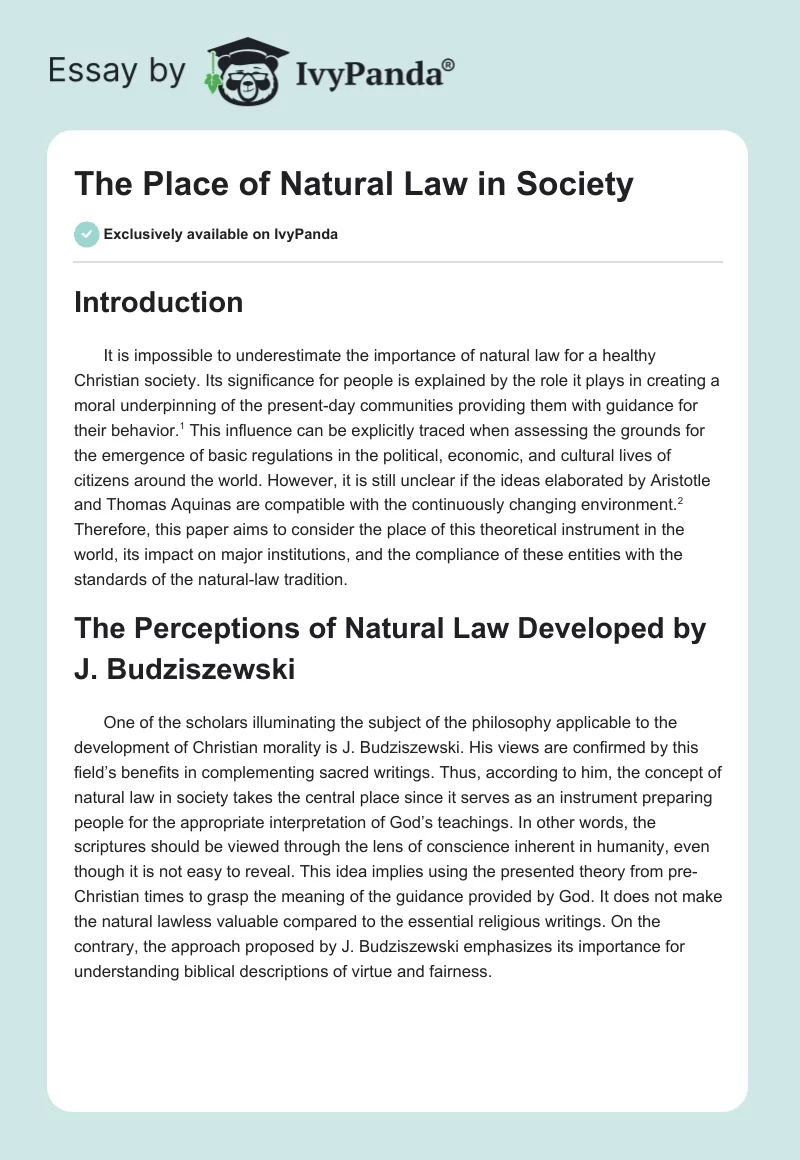 The Place of Natural Law in Society. Page 1