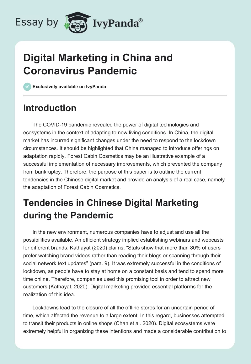 Digital Marketing in China and the Coronavirus Pandemic. Page 1
