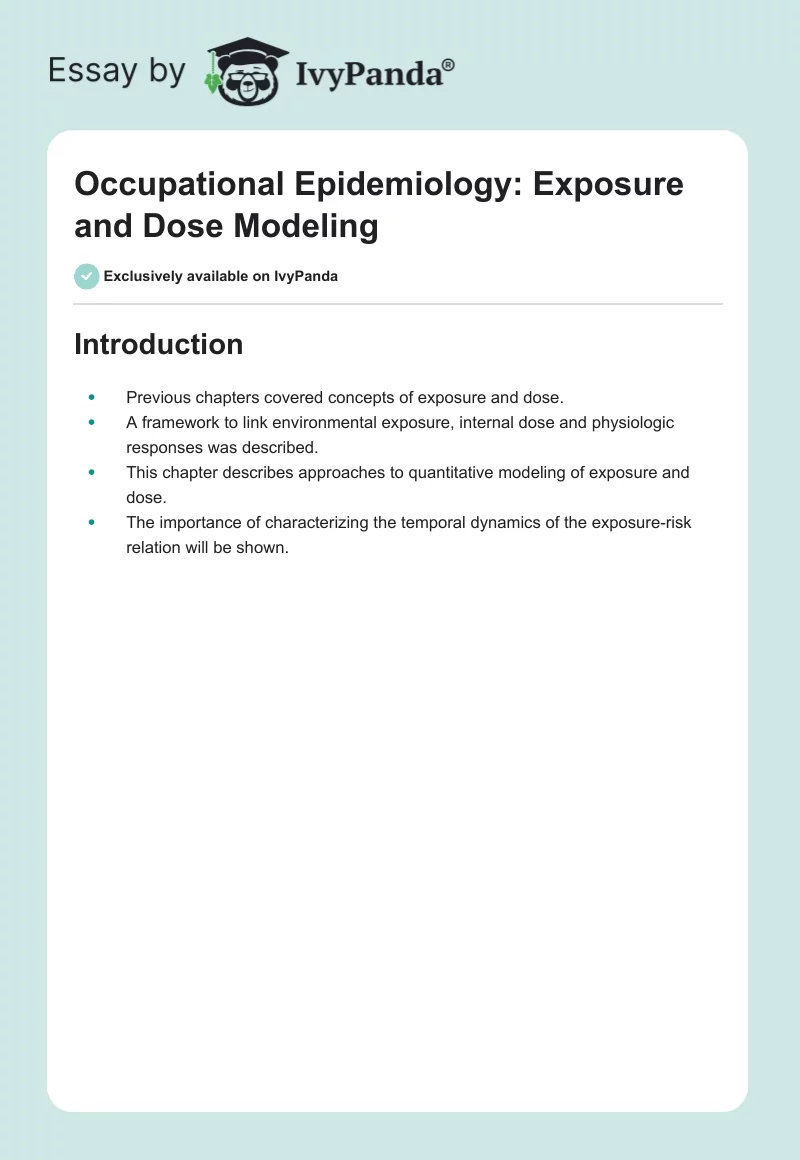 Occupational Epidemiology: Exposure and Dose Modeling. Page 1