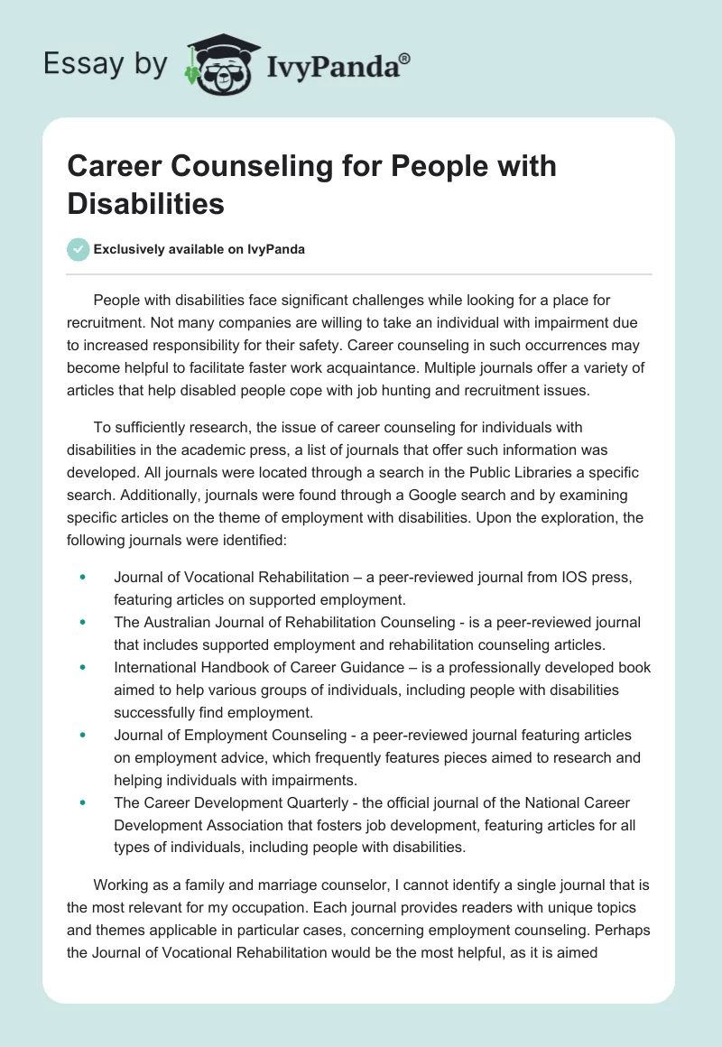 Career Counseling for People With Disabilities. Page 1