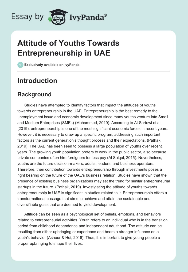 Attitude of Youths Towards Entrepreneurship in UAE. Page 1
