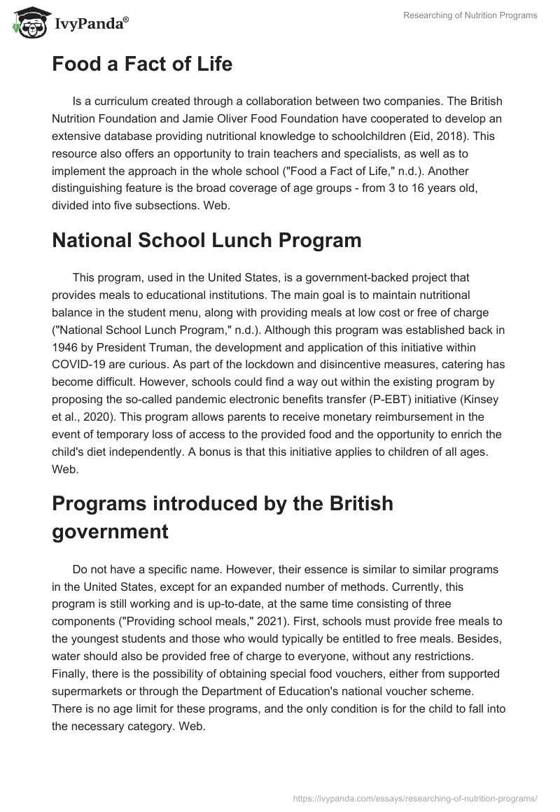 Researching of Nutrition Programs. Page 2