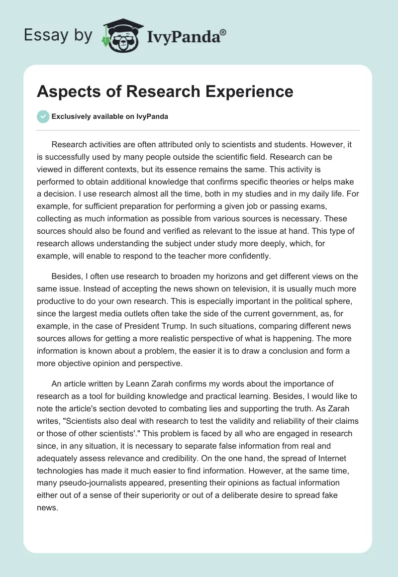 research experience essay pdf