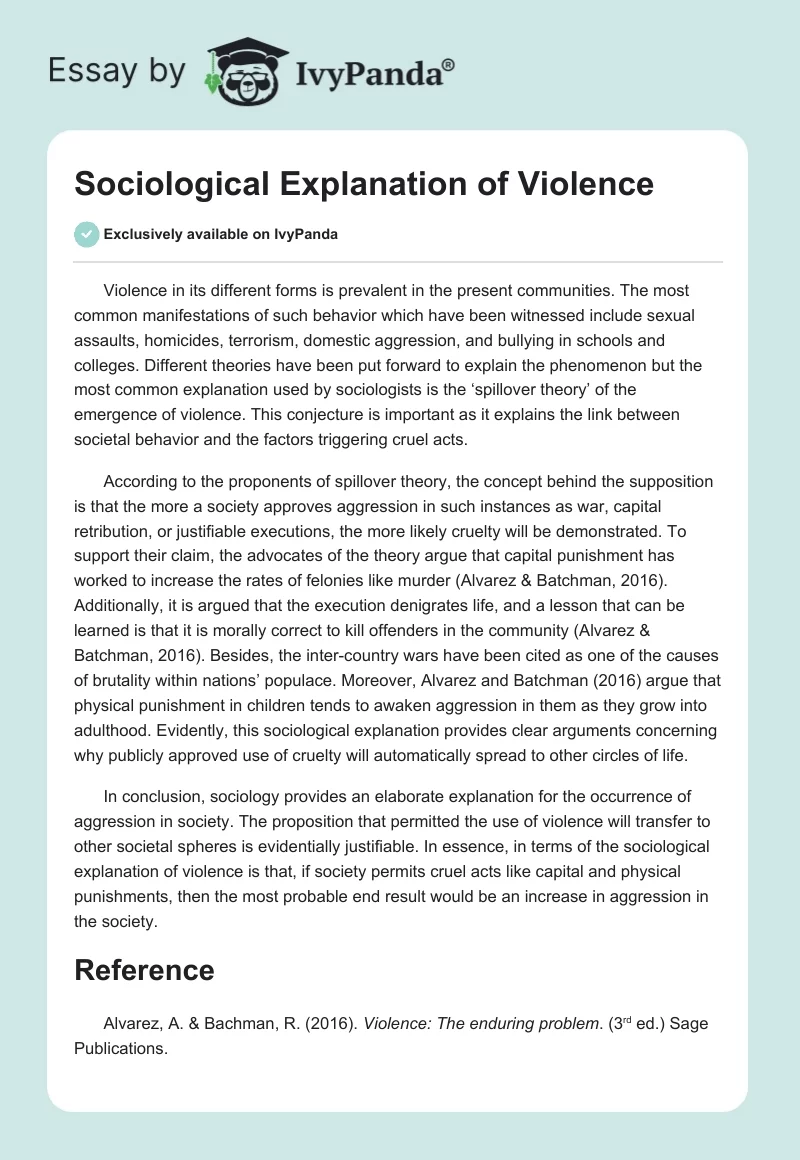 Sociological Explanation of Violence. Page 1