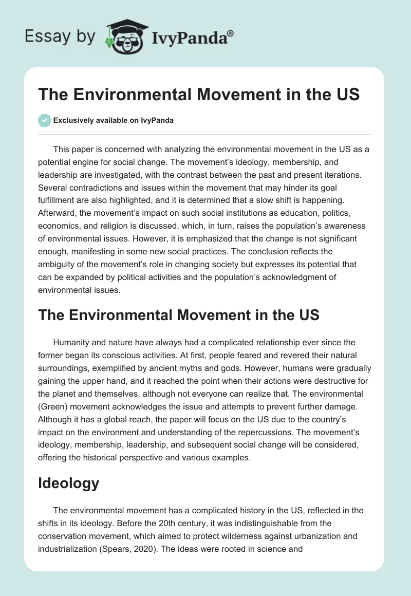 The Environmental Movement in the US. Page 1