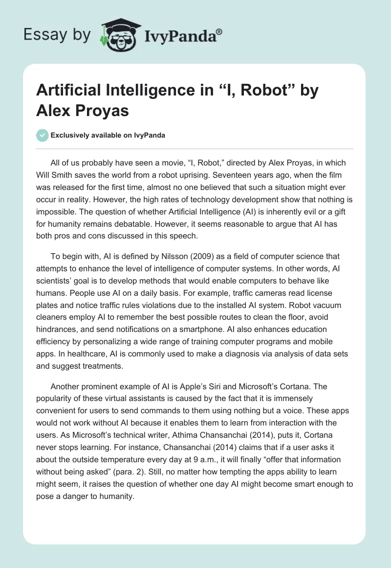 Artificial Intelligence in “I, Robot” by Alex Proyas. Page 1