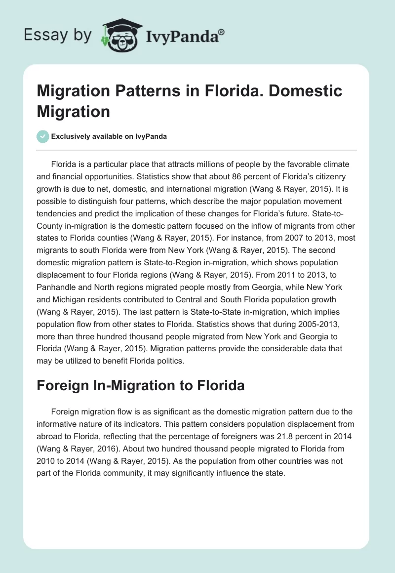 Migration Patterns in Florida. Domestic Migration. Page 1