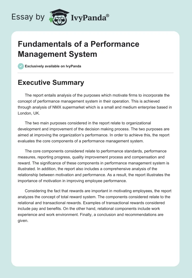 Fundamentals of a Performance Management System. Page 1