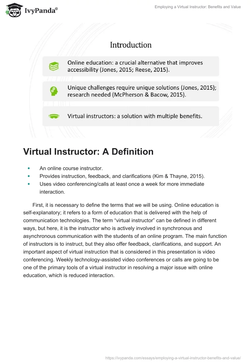 Employing a Virtual Instructor: Benefits and Value. Page 2