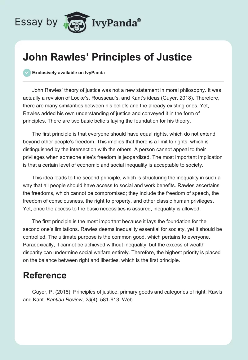John Rawles’ Principles of Justice. Page 1