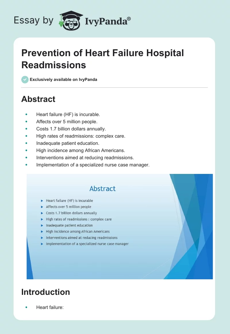 Prevention of Heart Failure Hospital Readmissions. Page 1