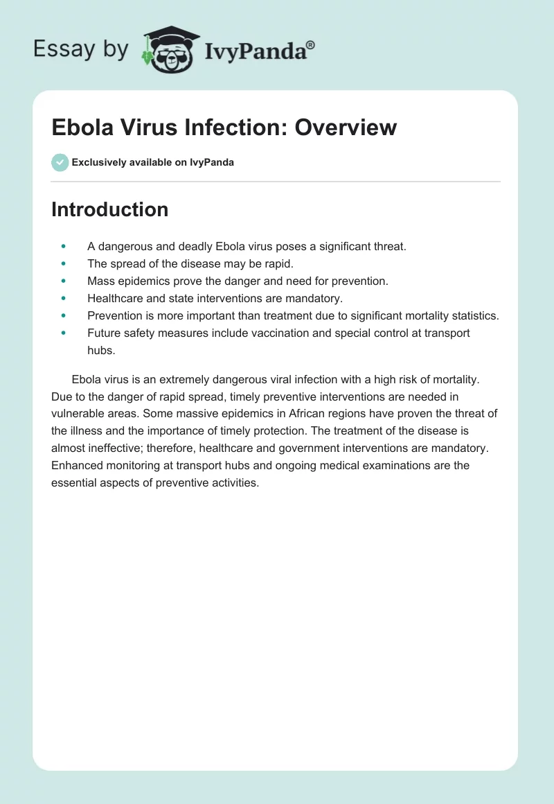 Ebola Virus Infection: Overview. Page 1