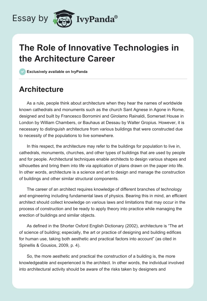 The Role of Innovative Technologies in the Architecture Career. Page 1