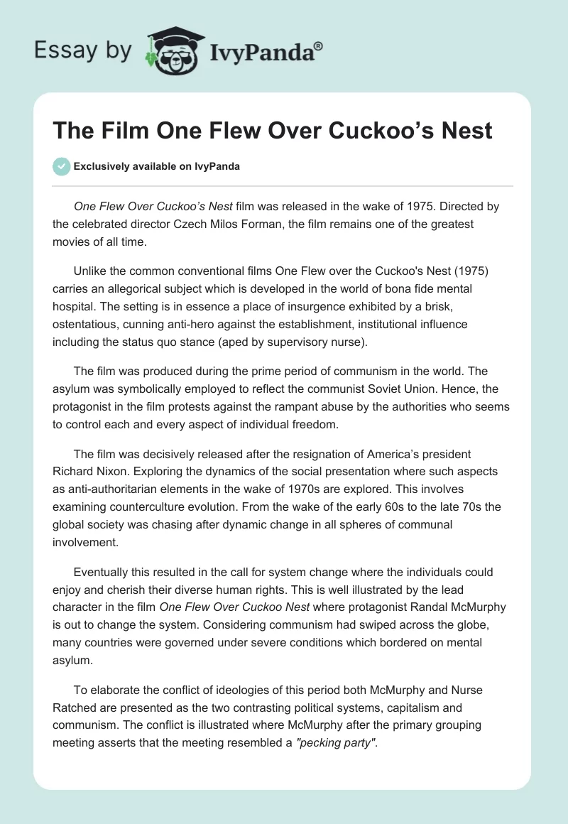 The Film "One Flew Over Cuckoo’s Nest". Page 1