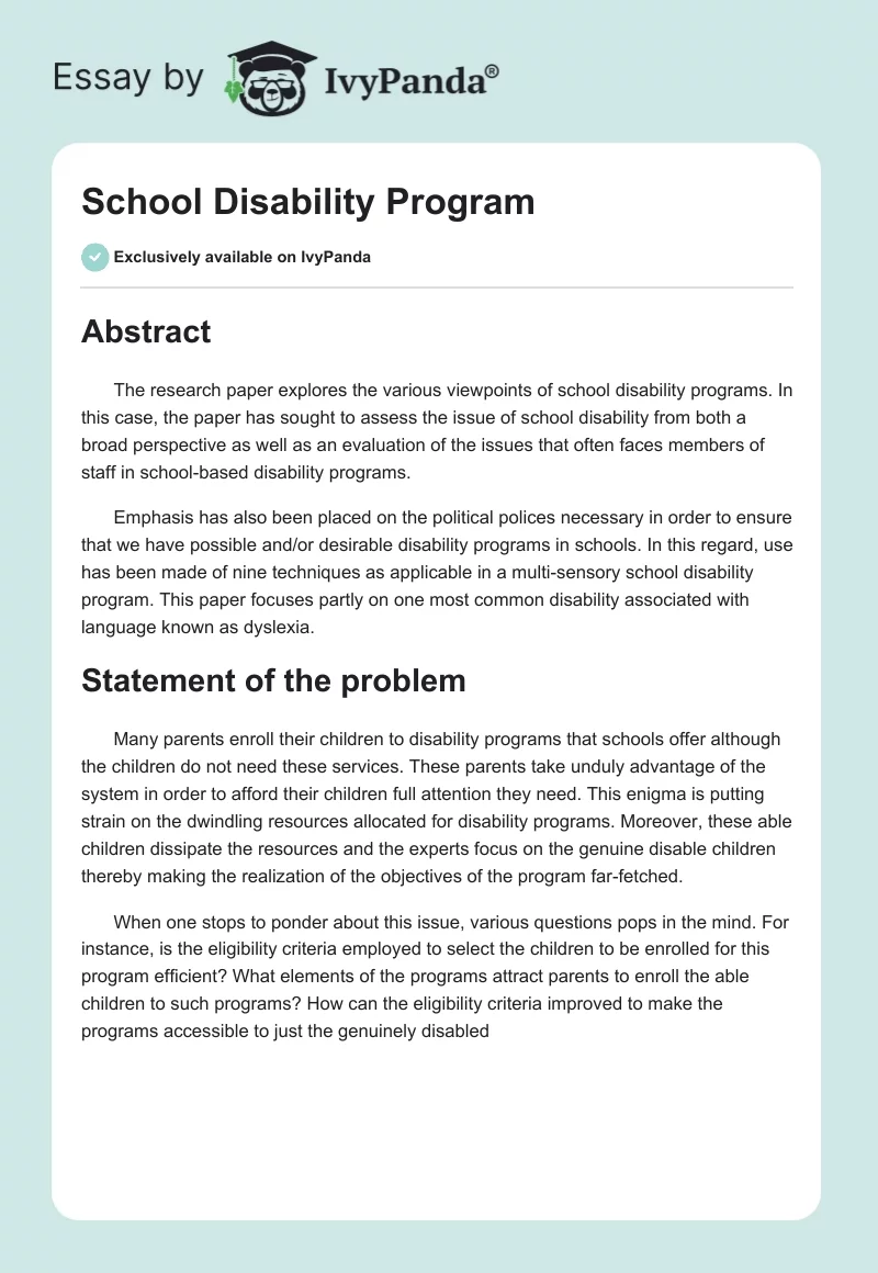 School Disability Program. Page 1