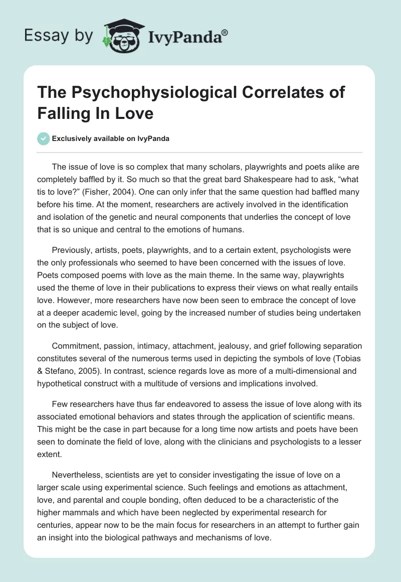 The Psychophysiological Correlates of Falling In Love. Page 1