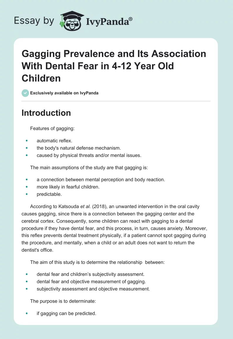 Gagging Prevalence and Its Association With Dental Fear in 4-12 Year Old Children. Page 1