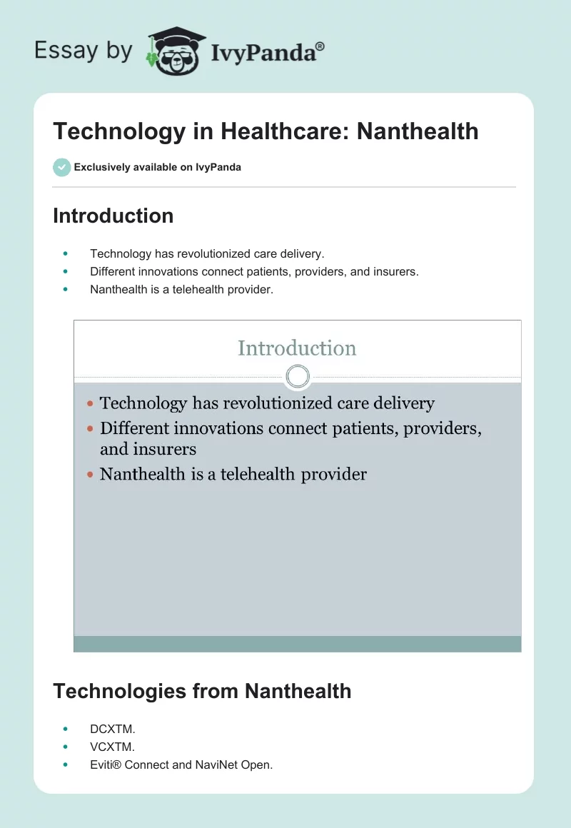 Technology in Healthcare: Nanthealth. Page 1