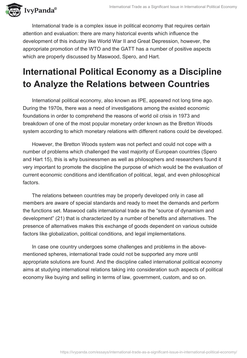 International Trade as a Significant Issue in International Political Economy. Page 2